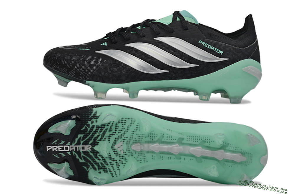 Men's Adidas Predator 26 Elite FG Firm Ground Low-Tops Football Boots - Black/Mint Green/Silver 1