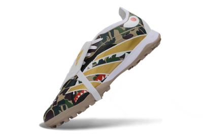 Men's Adidas Predator 25 Elite Fold-Over Tongue TF Artificial Turf Low-Tops Football Shoes - Yellow/Camo Green/Frost White