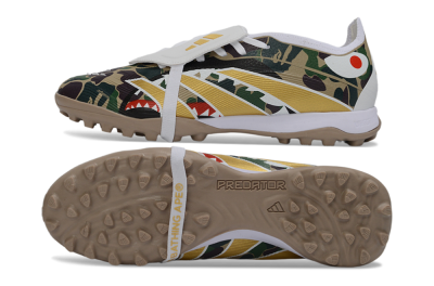 Men's Adidas Predator 25 Elite Fold-Over Tongue TF Artificial Turf Low-Tops Football Shoes - Yellow/Camo Green/Frost White