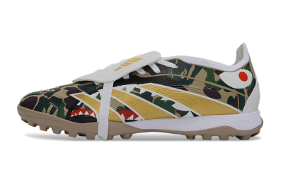 Men's Adidas Predator 25 Elite Fold-Over Tongue TF Artificial Turf Low-Tops Football Shoes - Yellow/Camo Green/Frost White