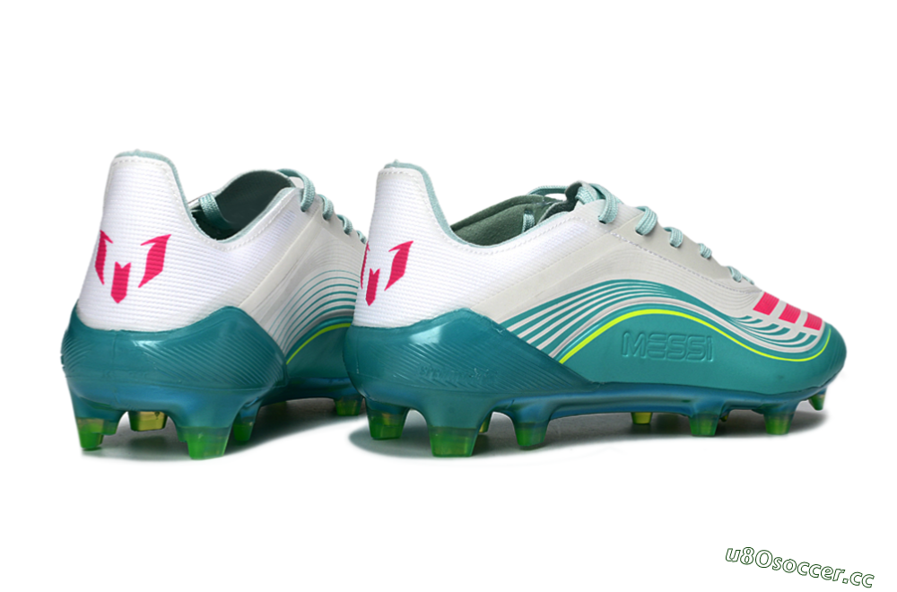 Men's Messi x Adidas F50 Elite FG Firm Ground Low-Tops Football Boots - Aqua/Coral Fizz/Mint Splash 6