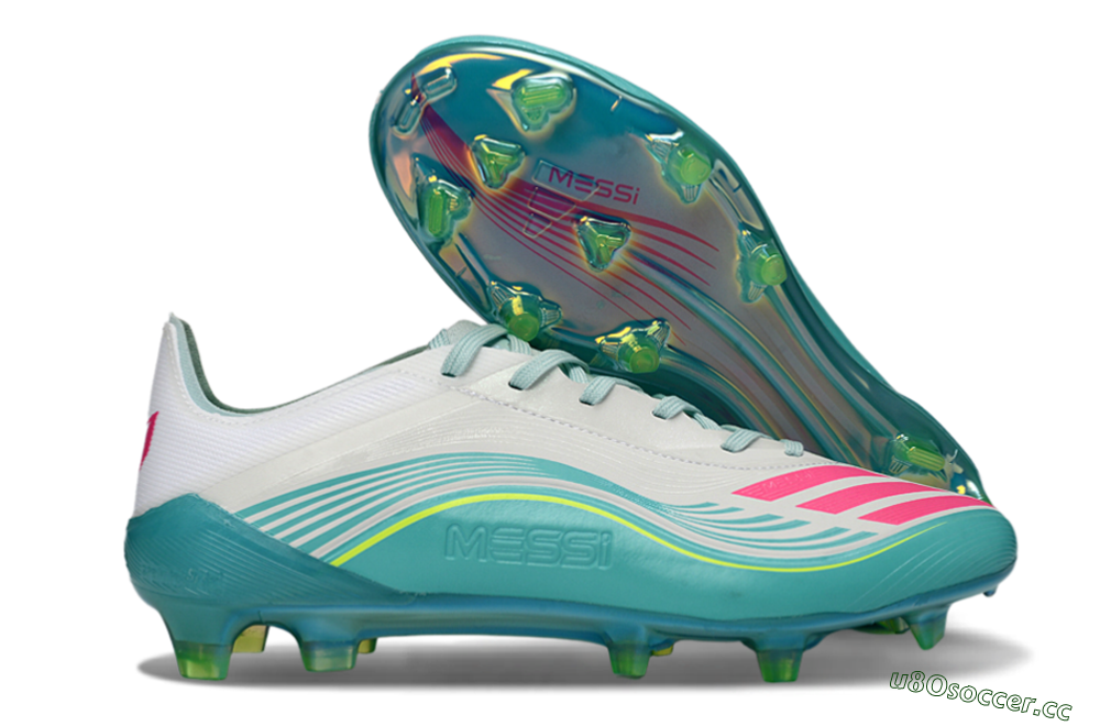 Men's Messi x Adidas F50 Elite FG Firm Ground Low-Tops Football Boots - Aqua/Coral Fizz/Mint Splash 2