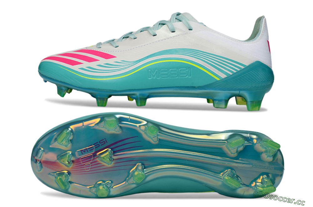 Men's Messi x Adidas F50 Elite FG Firm Ground Low-Tops Football Boots - Aqua/Coral Fizz/Mint Splash 1