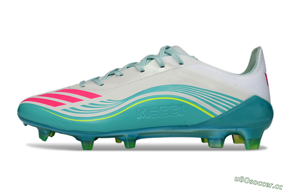 Men's Messi x Adidas F50 Elite FG Firm Ground Low-Tops Football Boots - Aqua/Coral Fizz/Mint Splash 0
