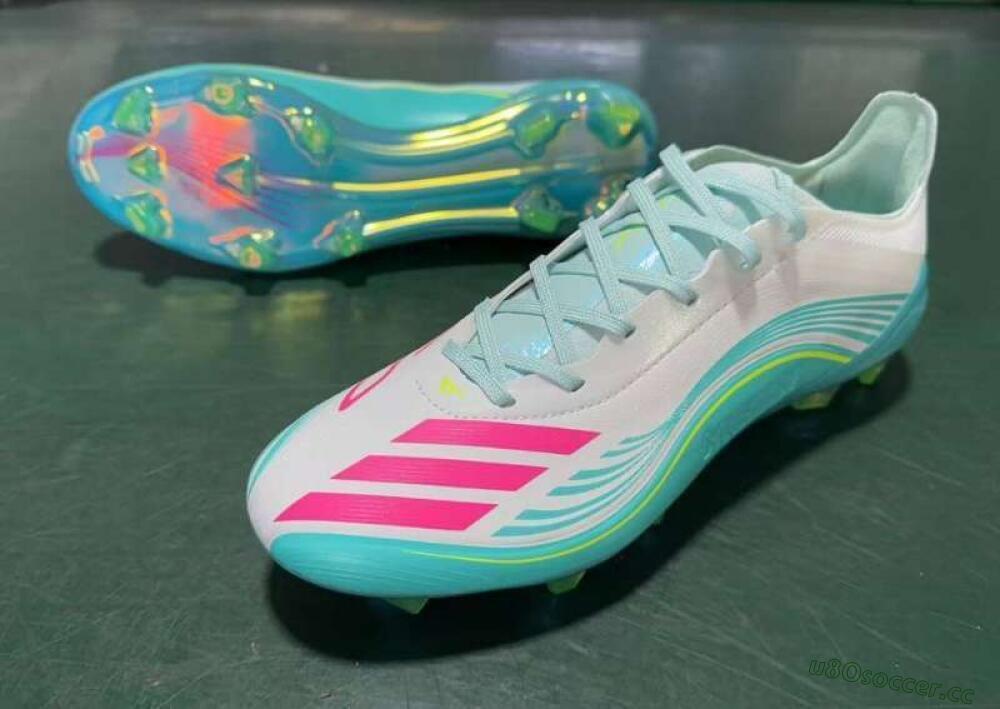 Men's Messi x Adidas F50 Elite FG Firm Ground Low-Tops Football Boots - Aqua/Coral Fizz/Mint Splash