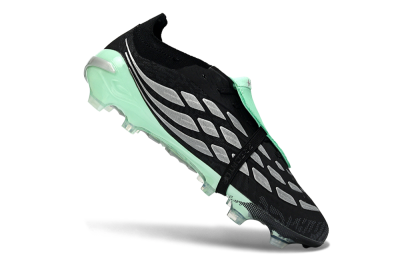 Men's Adidas Predator 26 Elite Fold-Over Tongue FG Firm Ground Low-Tops Football Boots - Black/Mint Green/Metallic Silver