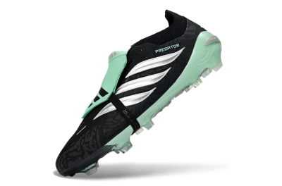 Men's Adidas Predator 26 Elite Fold-Over Tongue FG Firm Ground Low-Tops Football Boots - Black/Mint Green/Metallic Silver
