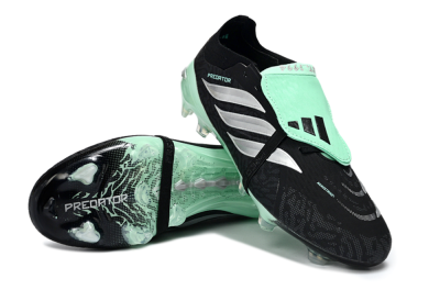 Men's Adidas Predator 26 Elite Fold-Over Tongue FG Firm Ground Low-Tops Football Boots - Black/Mint Green/Metallic Silver
