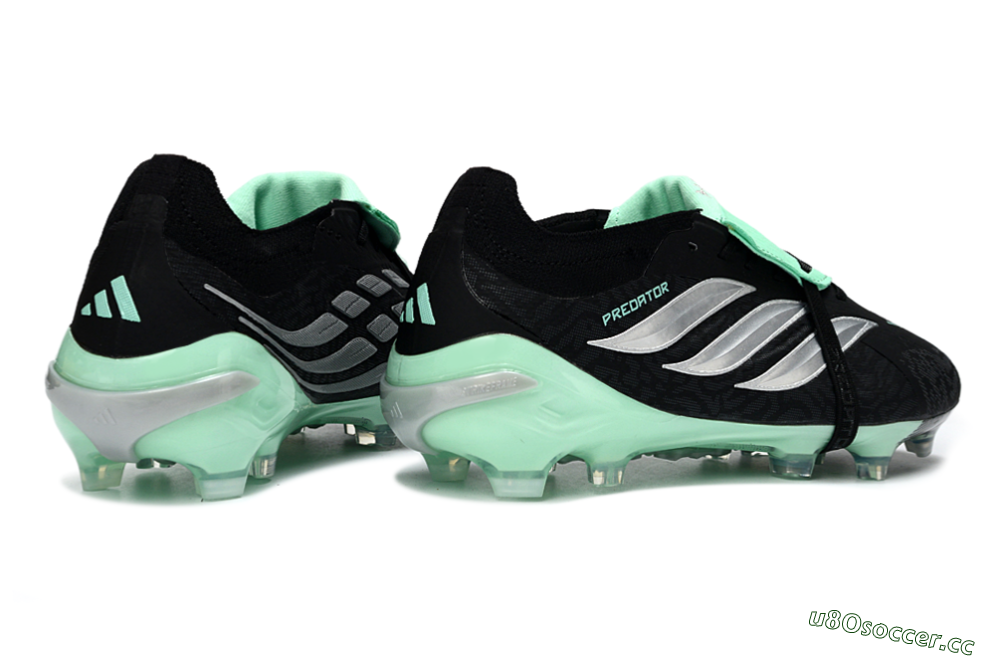 Men's Adidas Predator 26 Elite Fold-Over Tongue FG Firm Ground Low-Tops Football Boots - Black/Mint Green/Metallic Silver 6
