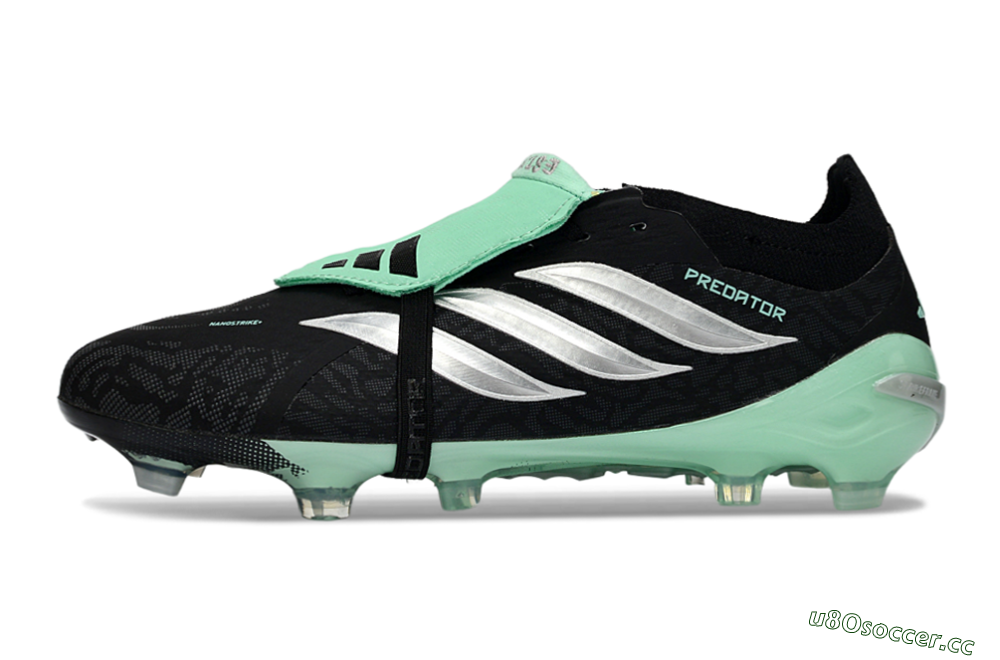 Men's Adidas Predator 26 Elite Fold-Over Tongue FG Firm Ground Low-Tops Football Boots - Black/Mint Green/Metallic Silver 0