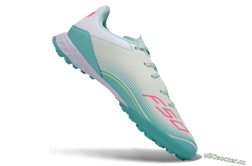 Men's Messi x Adidas F50 Pro TF Artificial Turf Low-Tops Football Shoes - Aqua/Coral Pink/Light Green 4