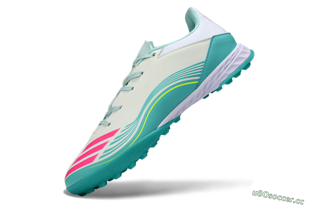 Men's Messi x Adidas F50 Pro TF Artificial Turf Low-Tops Football Shoes - Aqua/Coral Pink/Light Green 5