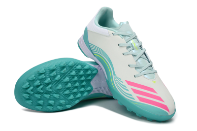 Men's Messi x Adidas F50 Pro TF Artificial Turf Low-Tops Football Shoes - Aqua/Coral Pink/Light Green