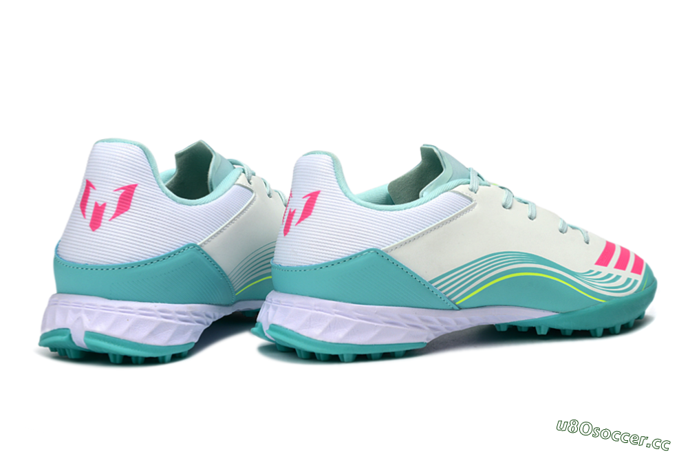 Men's Messi x Adidas F50 Pro TF Artificial Turf Low-Tops Football Shoes - Aqua/Coral Pink/Light Green 6