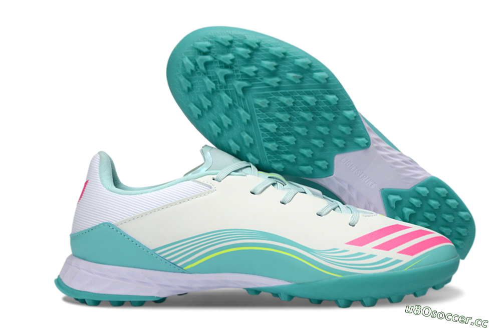 Men's Messi x Adidas F50 Pro TF Artificial Turf Low-Tops Football Shoes - Aqua/Coral Pink/Light Green 2