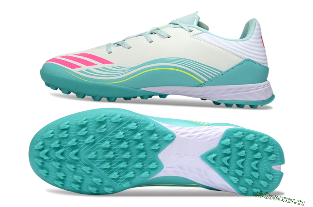 Men's Messi x Adidas F50 Pro TF Artificial Turf Low-Tops Football Shoes - Aqua/Coral Pink/Light Green 1