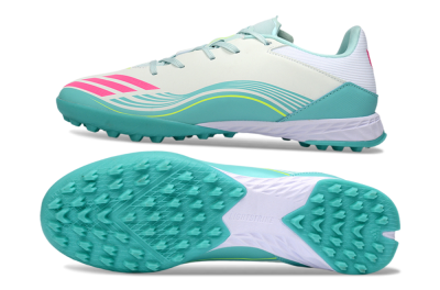 Men's Messi x Adidas F50 Pro TF Artificial Turf Low-Tops Football Shoes - Aqua/Coral Pink/Light Green