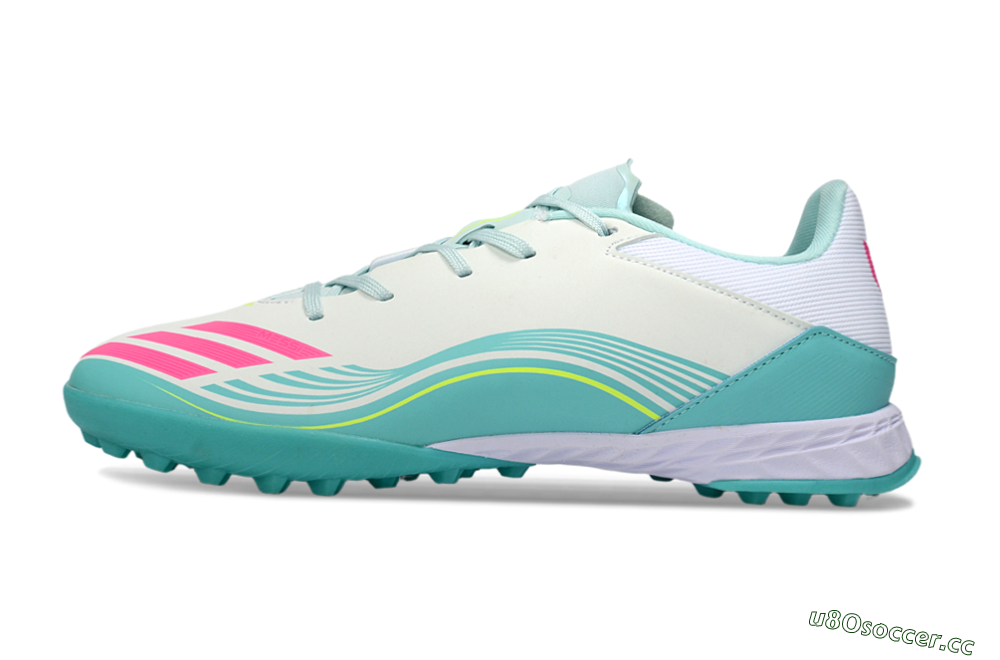 Men's Messi x Adidas F50 Pro TF Artificial Turf Low-Tops Football Shoes - Aqua/Coral Pink/Light Green 0