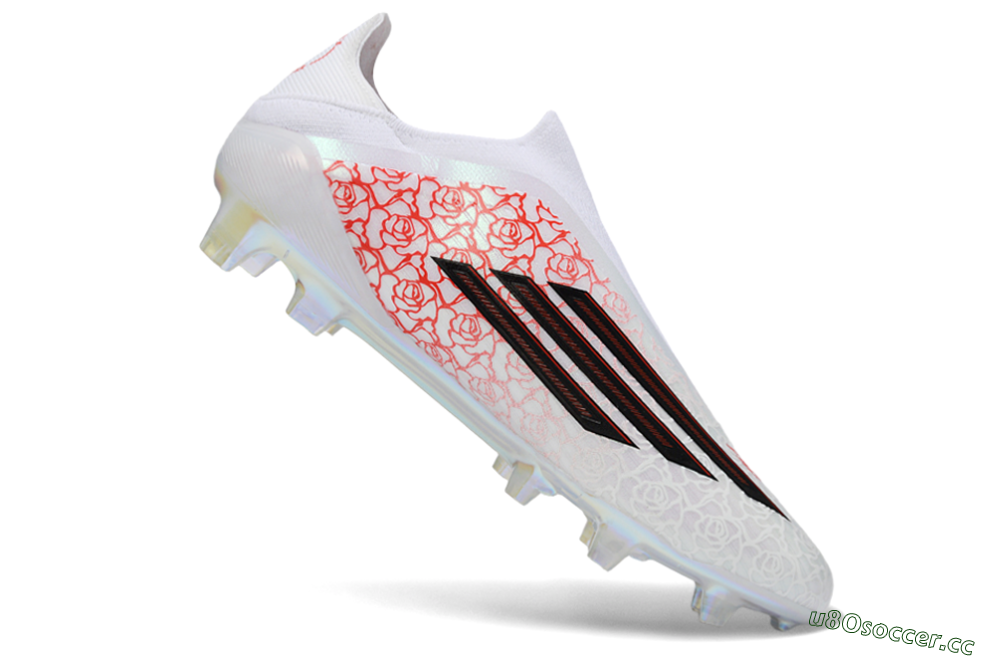 Men's Adidas F50 Elite Laceless FG Firm Ground Low-Tops Football Boots - White/Scarlet Roses/Iridescent Sole 4