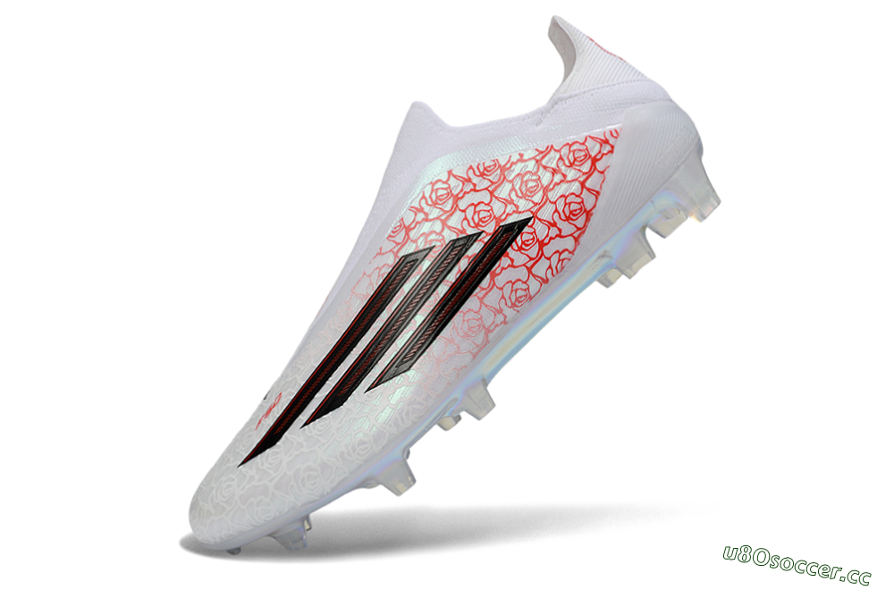 Men's Adidas F50 Elite Laceless FG Firm Ground Low-Tops Football Boots - White/Scarlet Roses/Iridescent Sole 5
