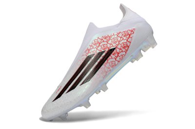 Men's Adidas F50 Elite Laceless FG Firm Ground Low-Tops Football Boots - White/Scarlet Roses/Iridescent Sole