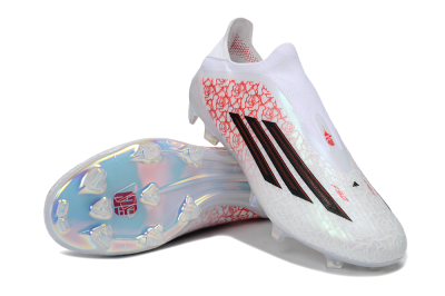 Men's Adidas F50 Elite Laceless FG Firm Ground Low-Tops Football Boots - White/Scarlet Roses/Iridescent Sole