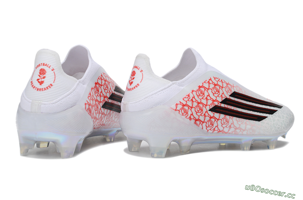 Men's Adidas F50 Elite Laceless FG Firm Ground Low-Tops Football Boots - White/Scarlet Roses/Iridescent Sole 6