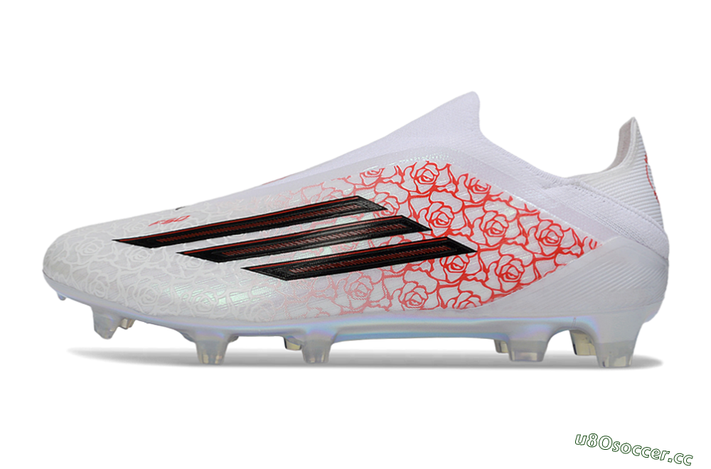 Men's Adidas F50 Elite Laceless FG Firm Ground Low-Tops Football Boots - White/Scarlet Roses/Iridescent Sole 0