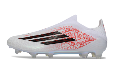 Men's Adidas F50 Elite Laceless FG Firm Ground Low-Tops Football Boots - White/Scarlet Roses/Iridescent Sole