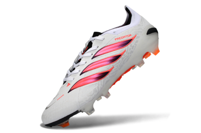 Men's Adidas Predator 26 Elite FG Firm Ground Low-Tops Football Boots - White/Vibrant Pink/Orange Flash