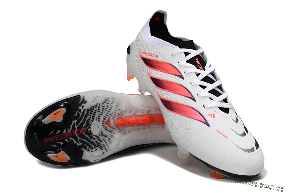 Men's Adidas Predator 26 Elite FG Firm Ground Low-Tops Football Boots - White/Vibrant Pink/Orange Flash 3