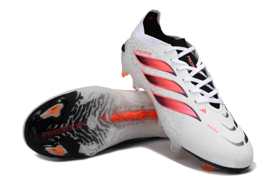 Men's Adidas Predator 26 Elite FG Firm Ground Low-Tops Football Boots - White/Vibrant Pink/Orange Flash
