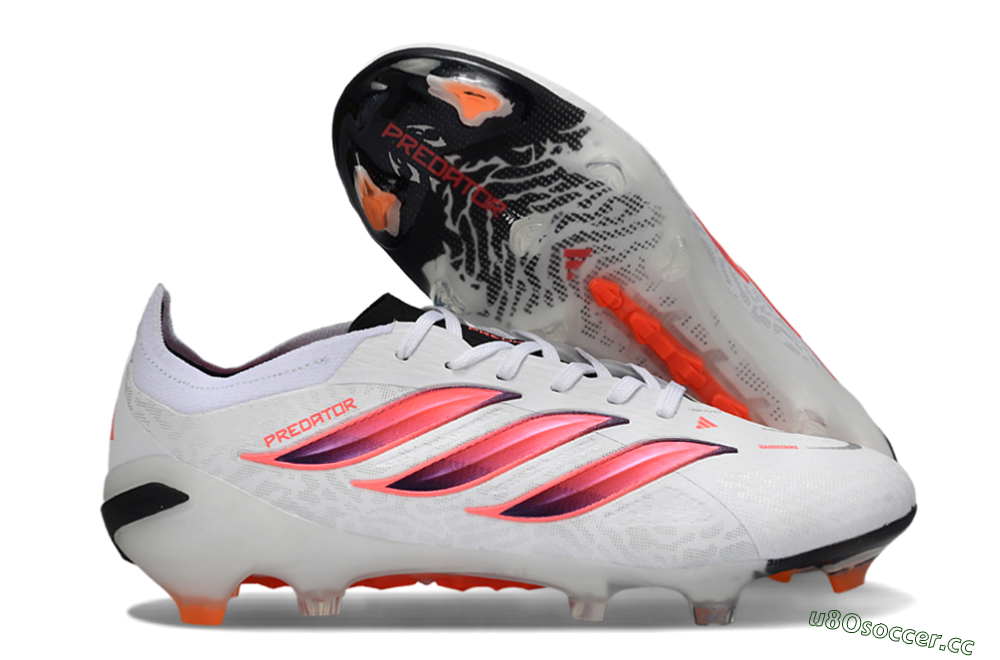 Men's Adidas Predator 26 Elite FG Firm Ground Low-Tops Football Boots - White/Vibrant Pink/Orange Flash 2