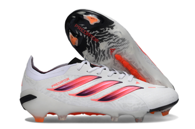 Men's Adidas Predator 26 Elite FG Firm Ground Low-Tops Football Boots - White/Vibrant Pink/Orange Flash