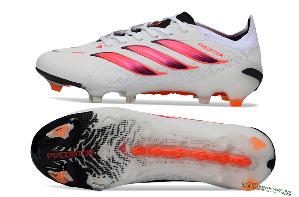 Men's Adidas Predator 26 Elite FG Firm Ground Low-Tops Football Boots - White/Vibrant Pink/Orange Flash 1