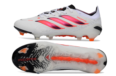 Men's Adidas Predator 26 Elite FG Firm Ground Low-Tops Football Boots - White/Vibrant Pink/Orange Flash