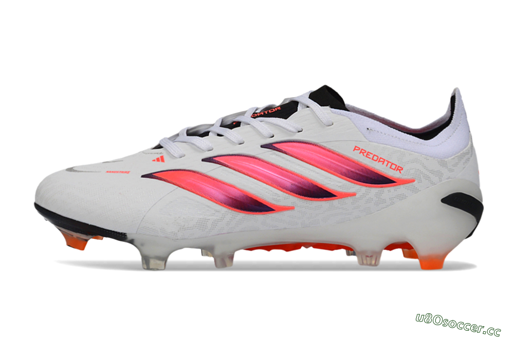 Men's Adidas Predator 26 Elite FG Firm Ground Low-Tops Football Boots - White/Vibrant Pink/Orange Flash 0