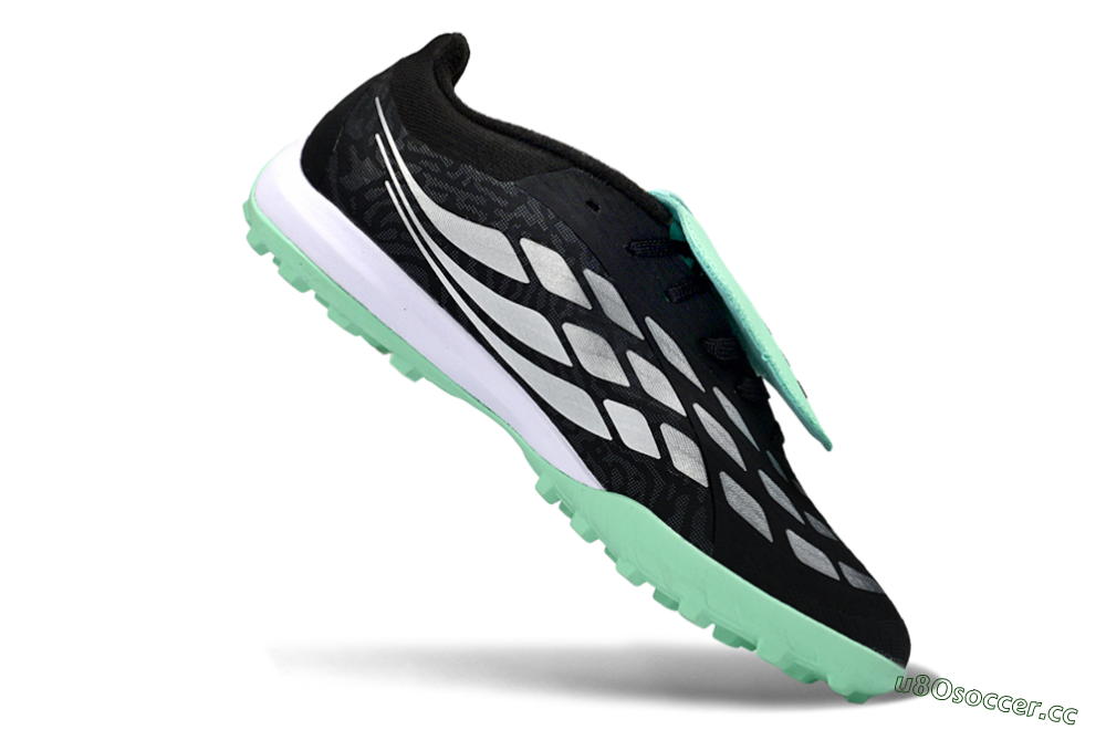 Men's Adidas Predator 26 Elite Fold-Over Tongue TF Artificial Turf Low-Tops Football Shoes - Black/Mint Green/Metallic Silver 4