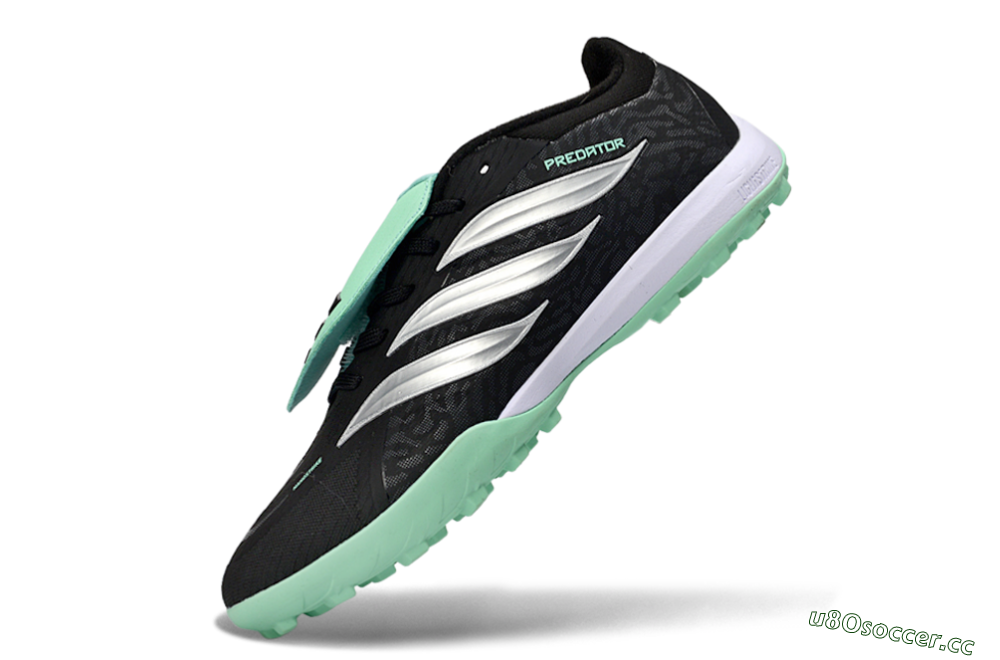 Men's Adidas Predator 26 Elite Fold-Over Tongue TF Artificial Turf Low-Tops Football Shoes - Black/Mint Green/Metallic Silver 5