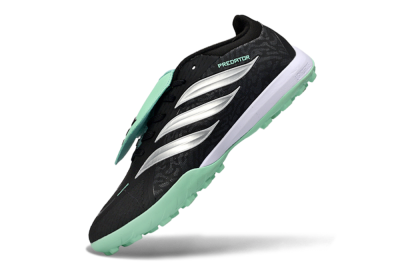 Men's Adidas Predator 26 Elite Fold-Over Tongue TF Artificial Turf Low-Tops Football Shoes - Black/Mint Green/Metallic Silver