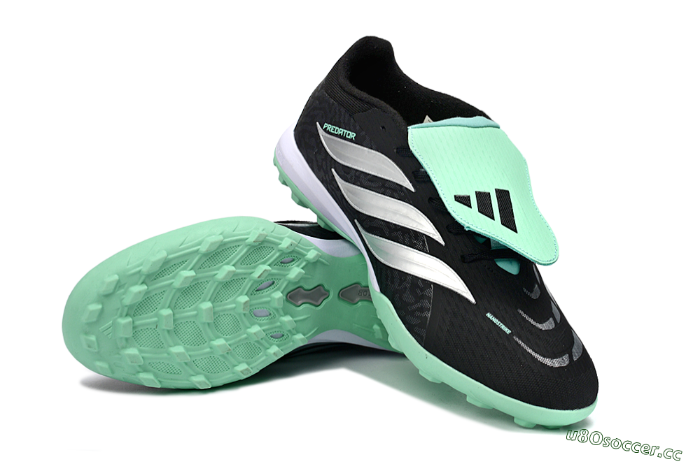Men's Adidas Predator 26 Elite Fold-Over Tongue TF Artificial Turf Low-Tops Football Shoes - Black/Mint Green/Metallic Silver 3