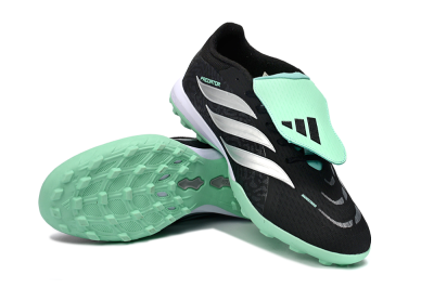 Men's Adidas Predator 26 Elite Fold-Over Tongue TF Artificial Turf Low-Tops Football Shoes - Black/Mint Green/Metallic Silver