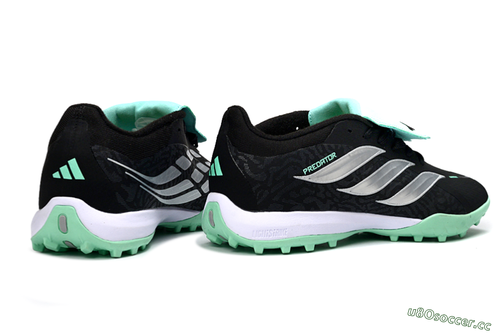 Men's Adidas Predator 26 Elite Fold-Over Tongue TF Artificial Turf Low-Tops Football Shoes - Black/Mint Green/Metallic Silver 6