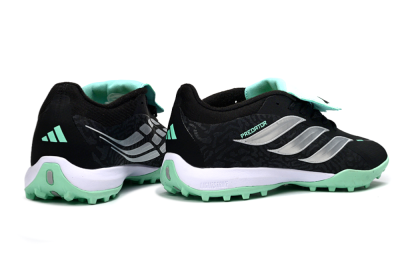 Men's Adidas Predator 26 Elite Fold-Over Tongue TF Artificial Turf Low-Tops Football Shoes - Black/Mint Green/Metallic Silver