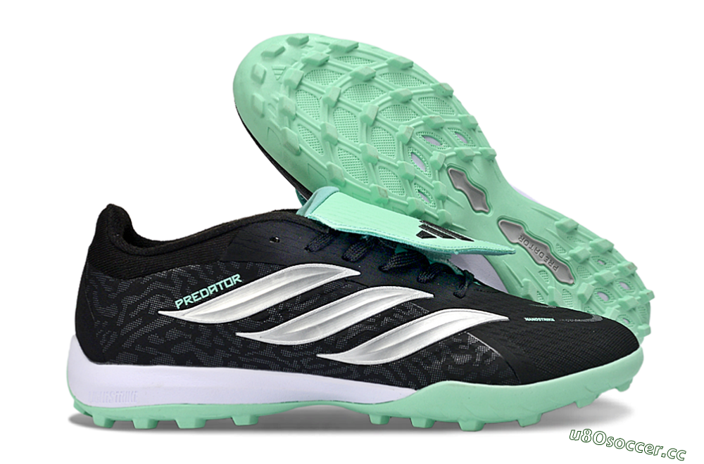 Men's Adidas Predator 26 Elite Fold-Over Tongue TF Artificial Turf Low-Tops Football Shoes - Black/Mint Green/Metallic Silver 2