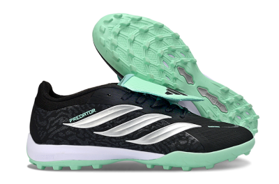 Men's Adidas Predator 26 Elite Fold-Over Tongue TF Artificial Turf Low-Tops Football Shoes - Black/Mint Green/Metallic Silver