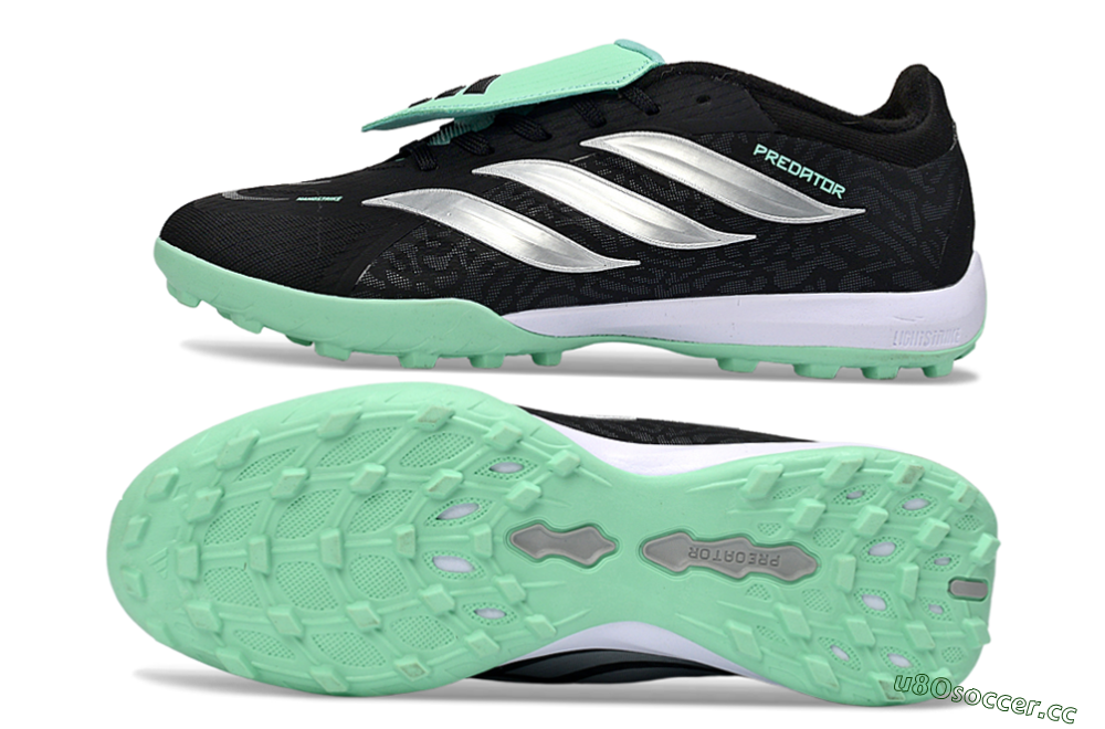 Men's Adidas Predator 26 Elite Fold-Over Tongue TF Artificial Turf Low-Tops Football Shoes - Black/Mint Green/Metallic Silver 1