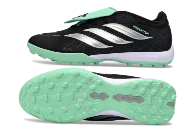 Men's Adidas Predator 26 Elite Fold-Over Tongue TF Artificial Turf Low-Tops Football Shoes - Black/Mint Green/Metallic Silver