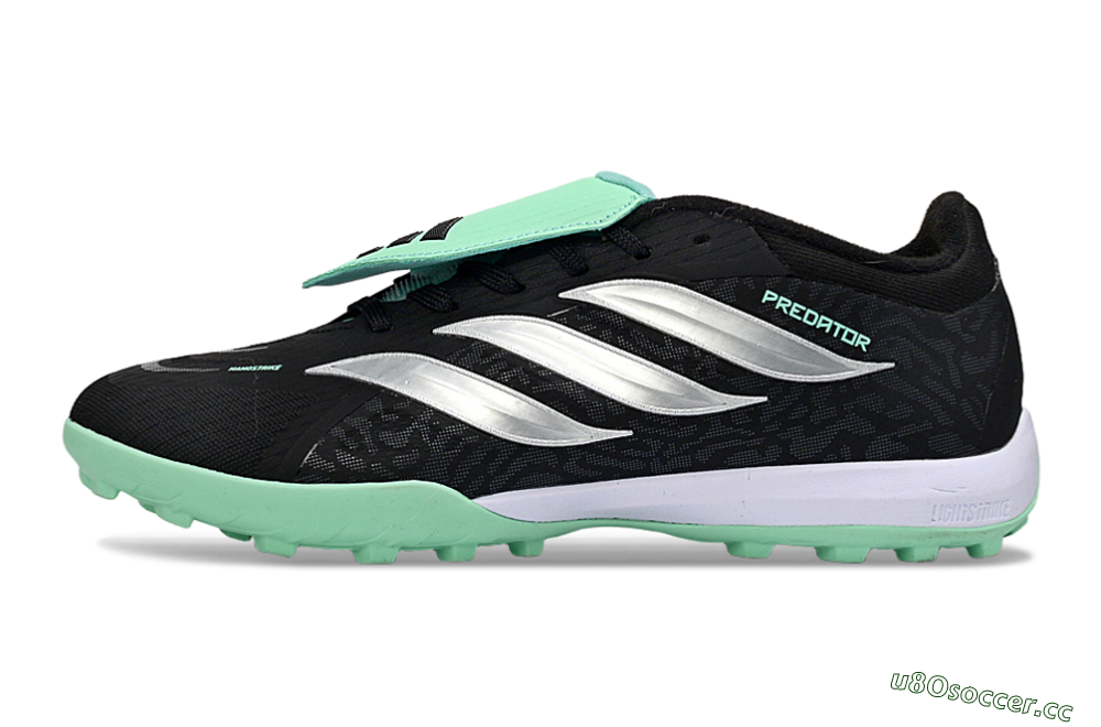 Men's Adidas Predator 26 Elite Fold-Over Tongue TF Artificial Turf Low-Tops Football Shoes - Black/Mint Green/Metallic Silver 0