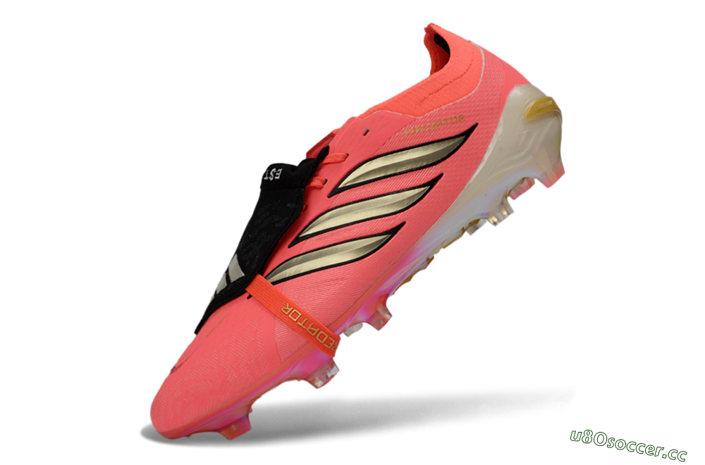 Unisex Adidas Predator 26 Elite Fold-Over Tongue FG Firm Ground Low-Tops Football Boots - Pink/Electric Pink/Gold 5